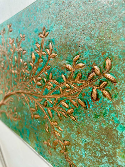 Green Verdigris Copper Tree Branches Backsplash
