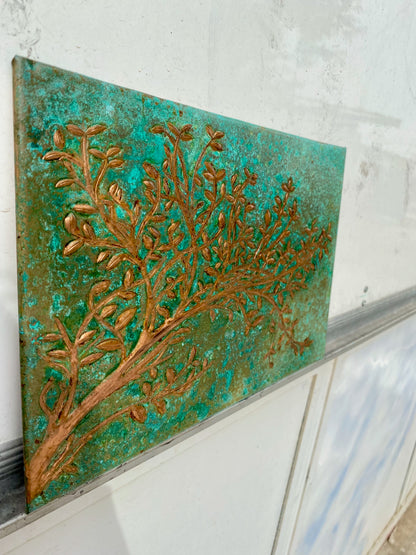 Green Verdigris Copper Tree Branches Backsplash