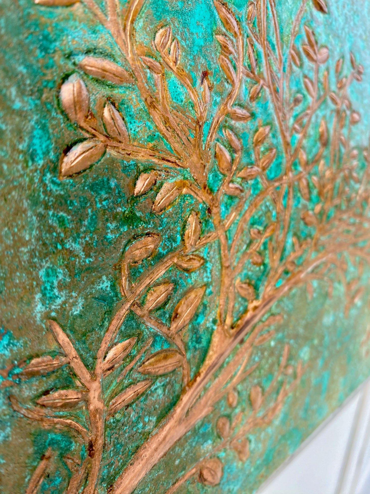 Green Verdigris Copper Tree Branches Backsplash