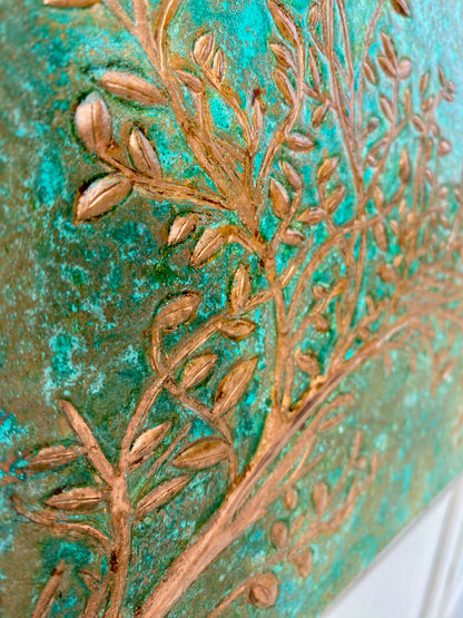 Green Verdigris Copper Tree Branches Backsplash