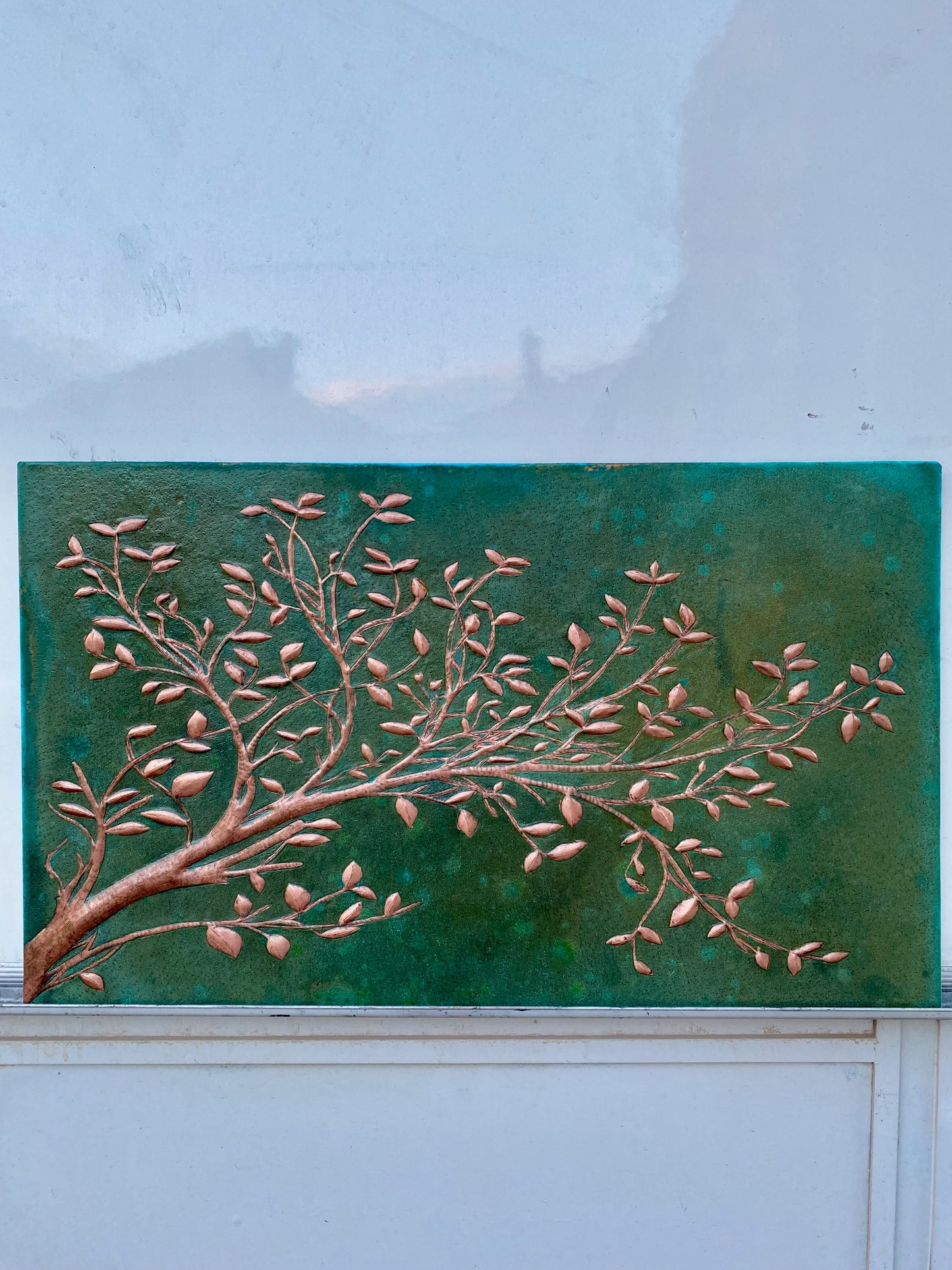 Green Verdigris Copper Tree Branches Backsplash