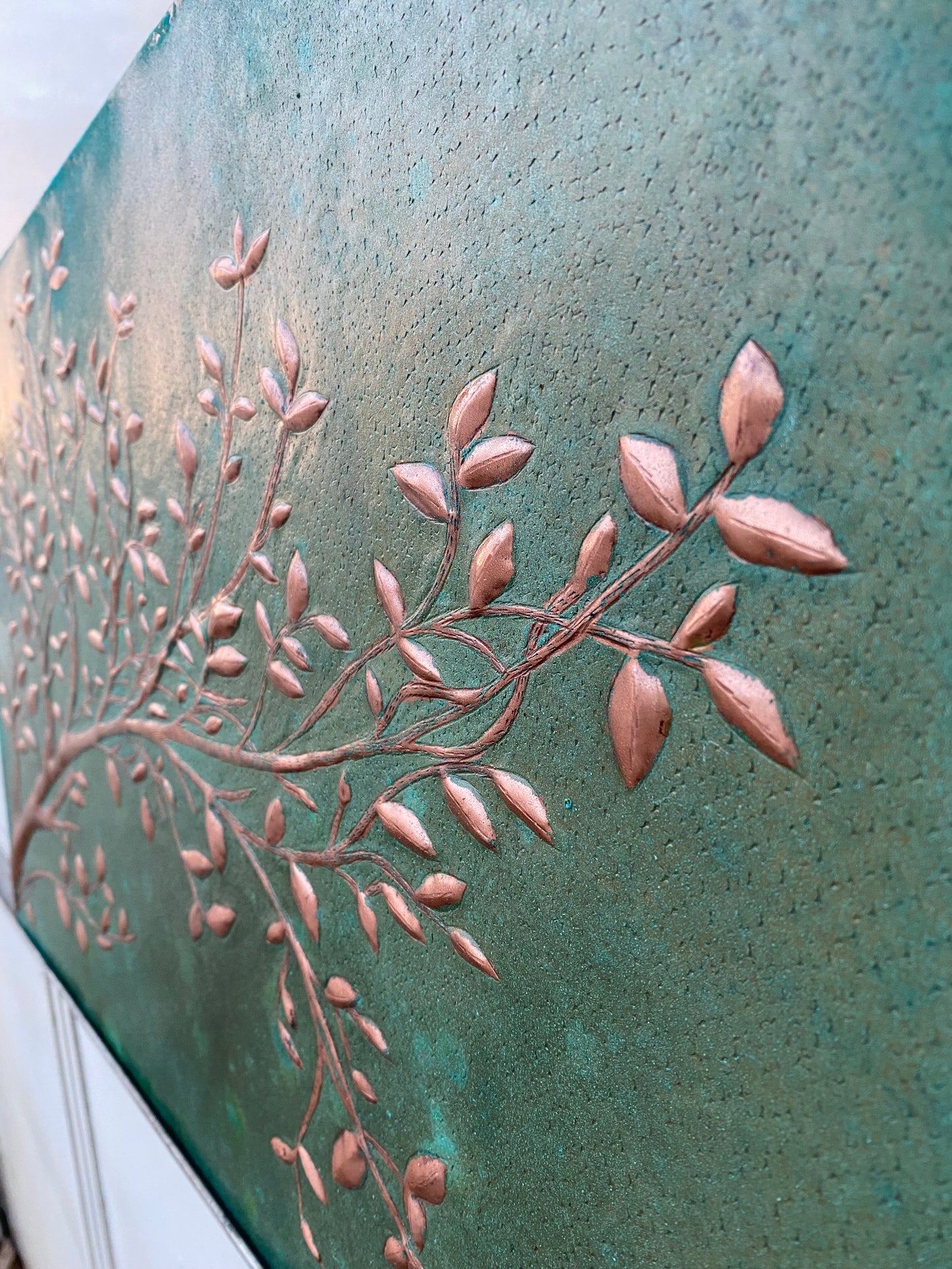 Green Verdigris Copper Tree Branches Backsplash