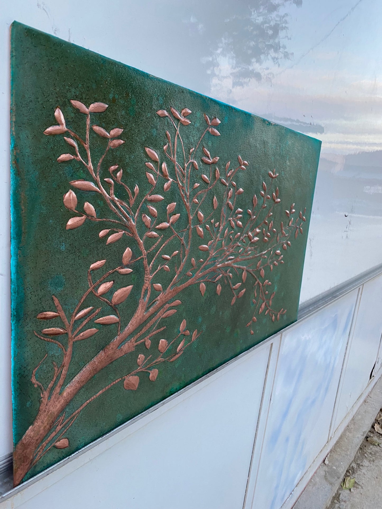 Green Verdigris Copper Tree Branches Backsplash