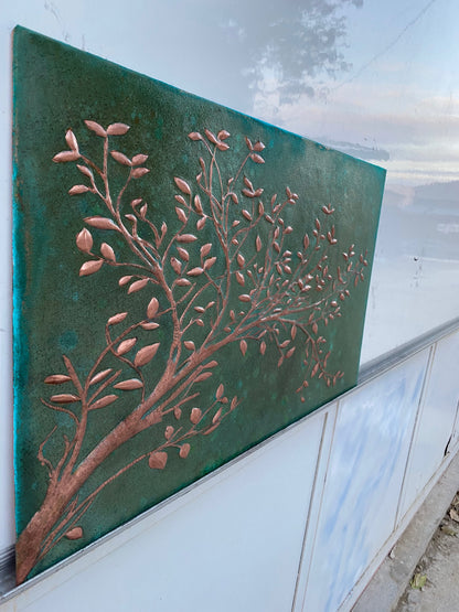 Green Verdigris Copper Tree Branches Backsplash