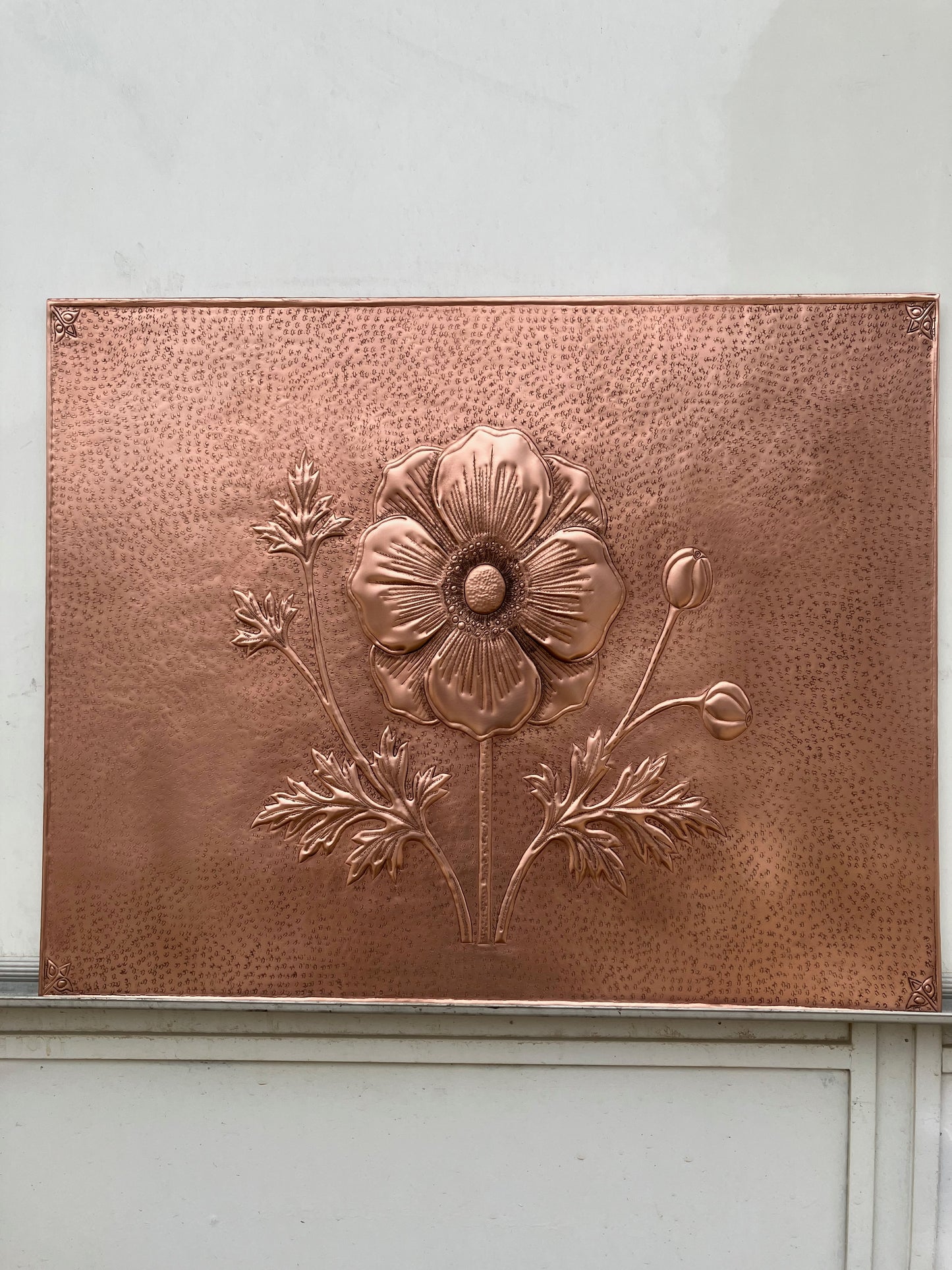 Copper Stove Backsplash with Anthurium Flowers