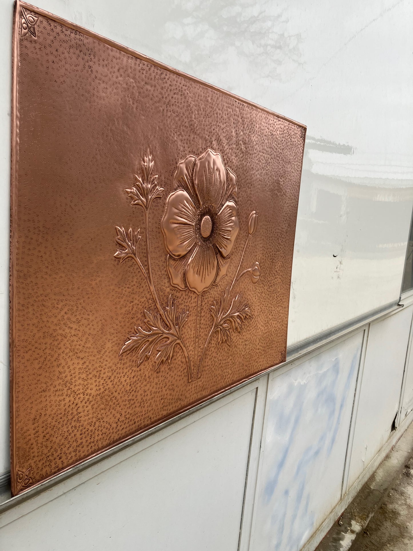 Copper Stove Backsplash with Anthurium Flowers