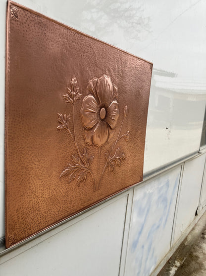 Copper Stove Backsplash with Anthurium Flowers