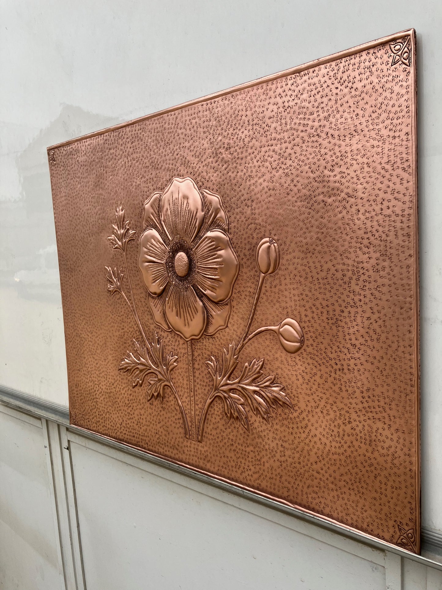 Copper Stove Backsplash with Anthurium Flowers