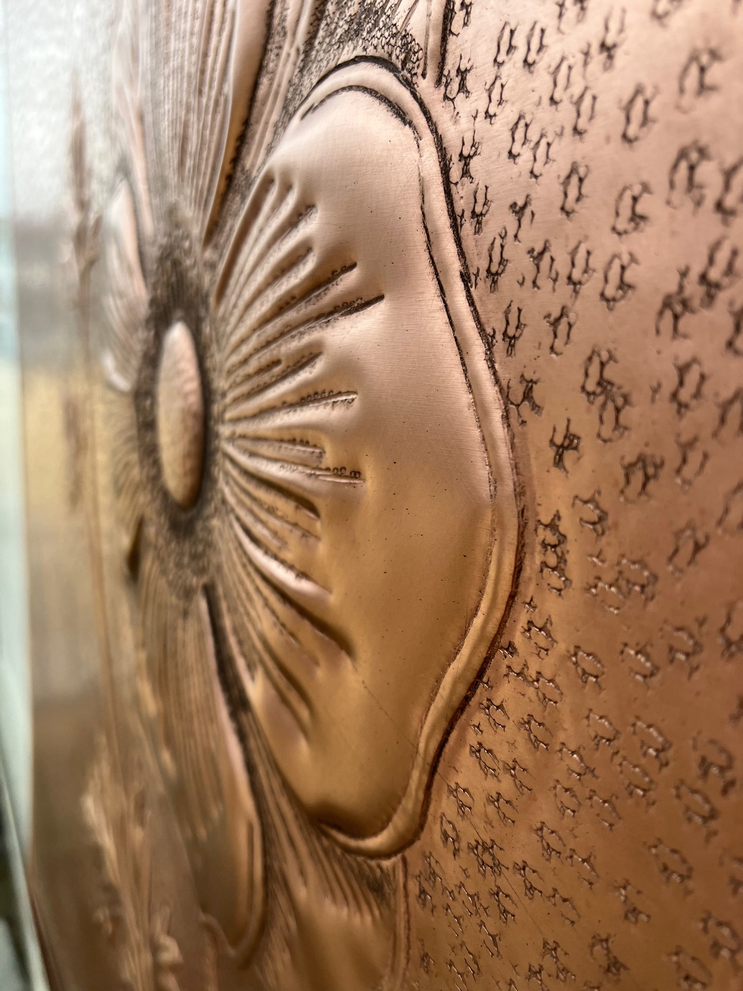 Copper Stove Backsplash with Anthurium Flowers