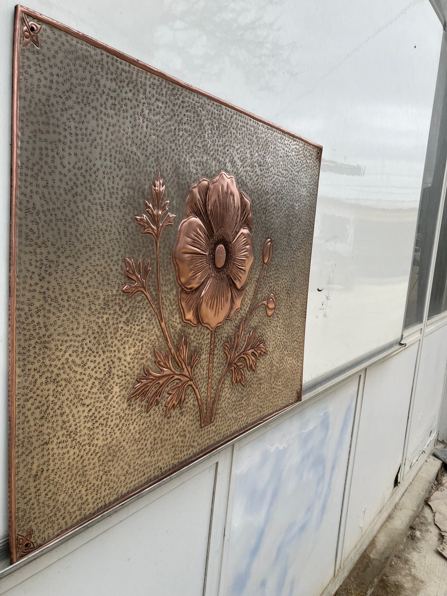 Copper Stove Backsplash with Anthurium Flowers