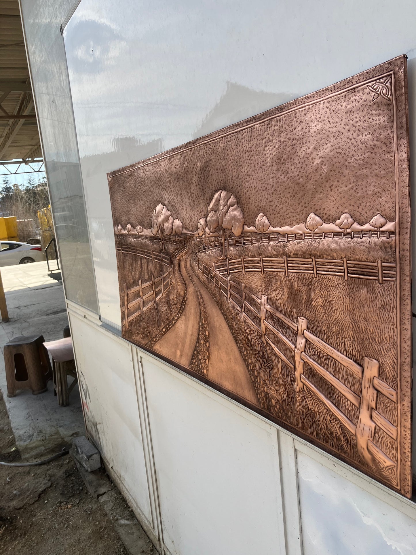 Country Road with Fence Copper Panel