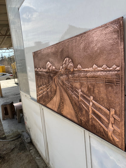 Country Road with Fence Copper Panel