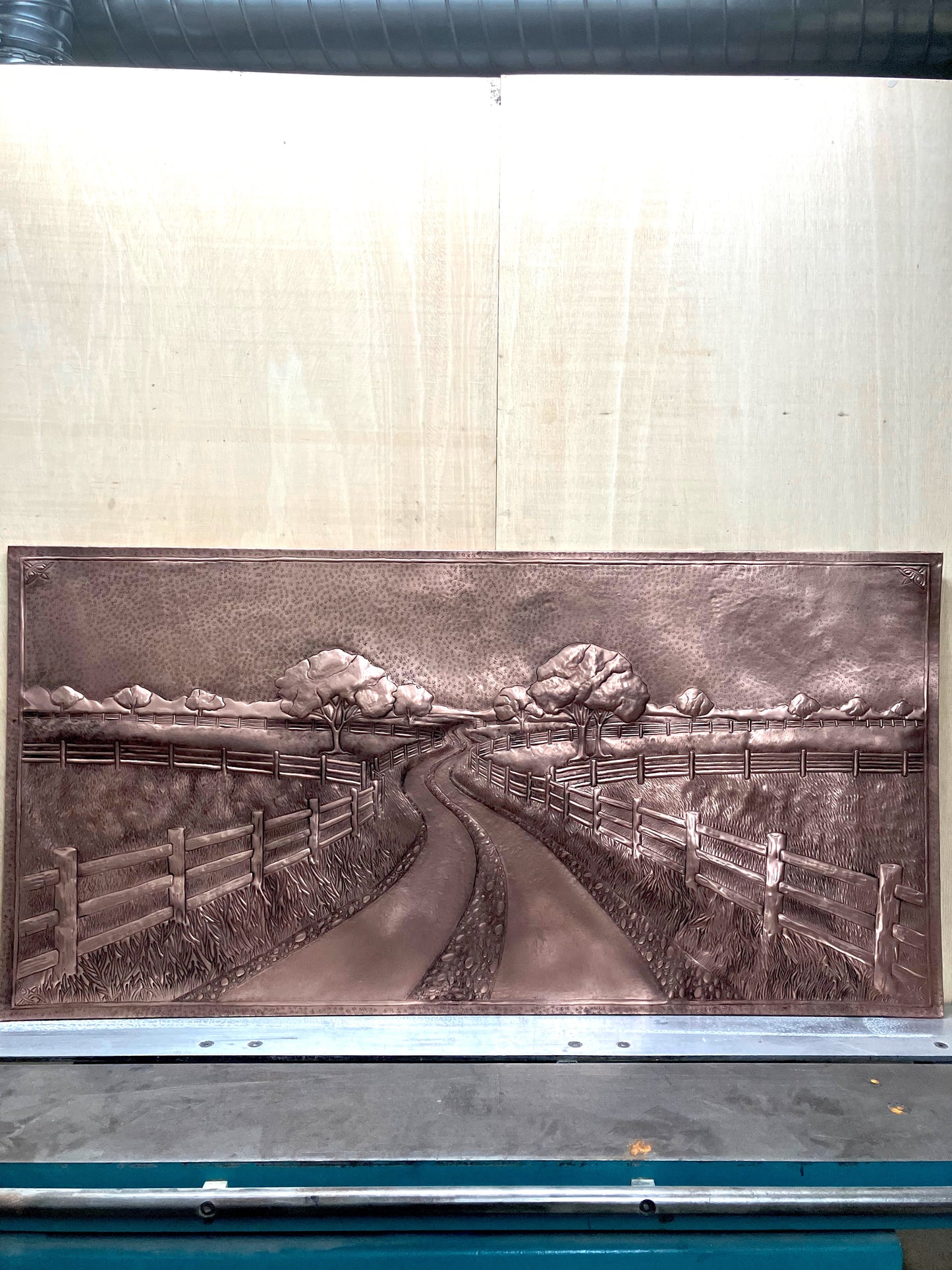 Country Road with Fence Copper Panel