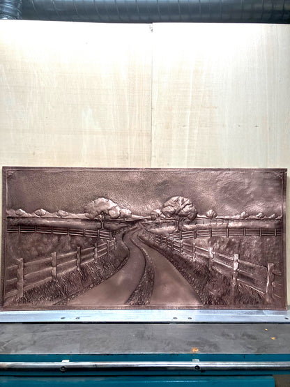 Country Road with Fence Copper Panel