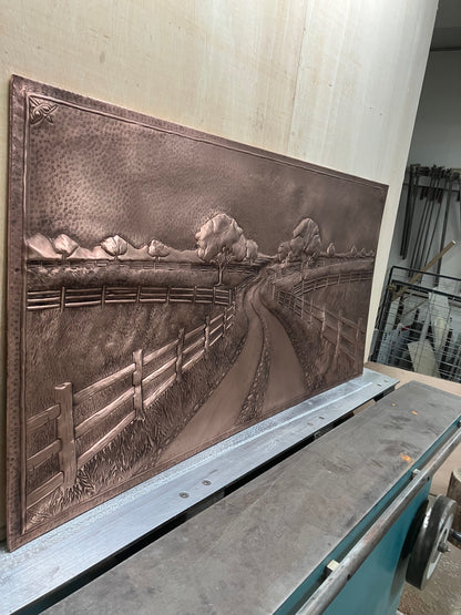 Country Road with Fence Copper Panel