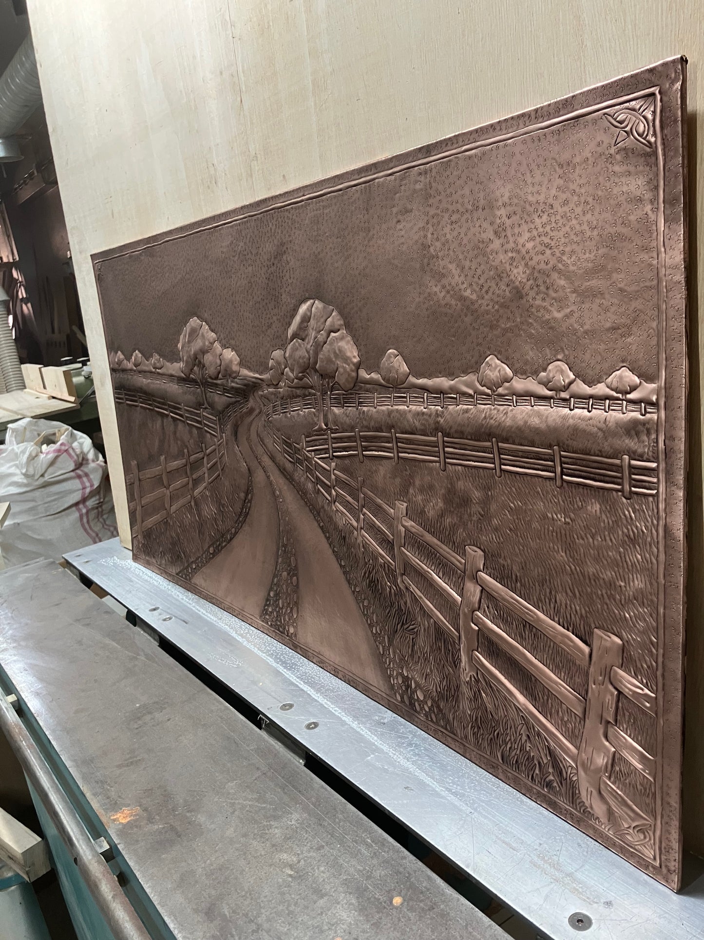 Country Road with Fence Copper Panel