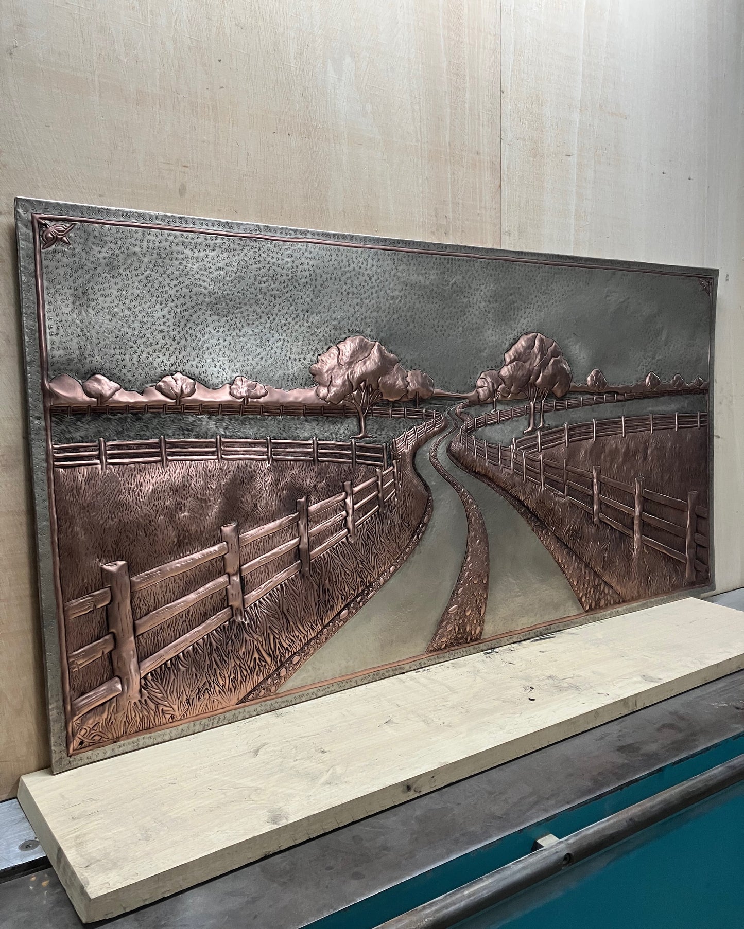 Country Road with Fence Copper Panel
