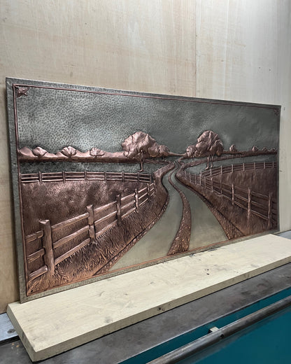 Country Road with Fence Copper Panel