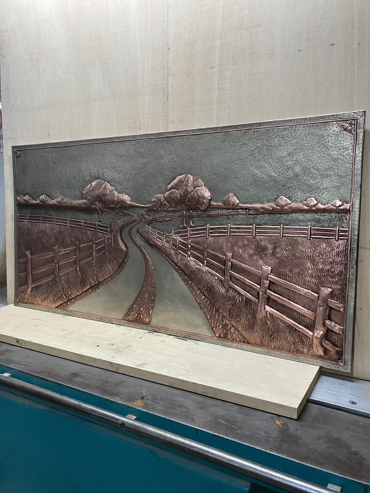 Country Road with Fence Copper Panel