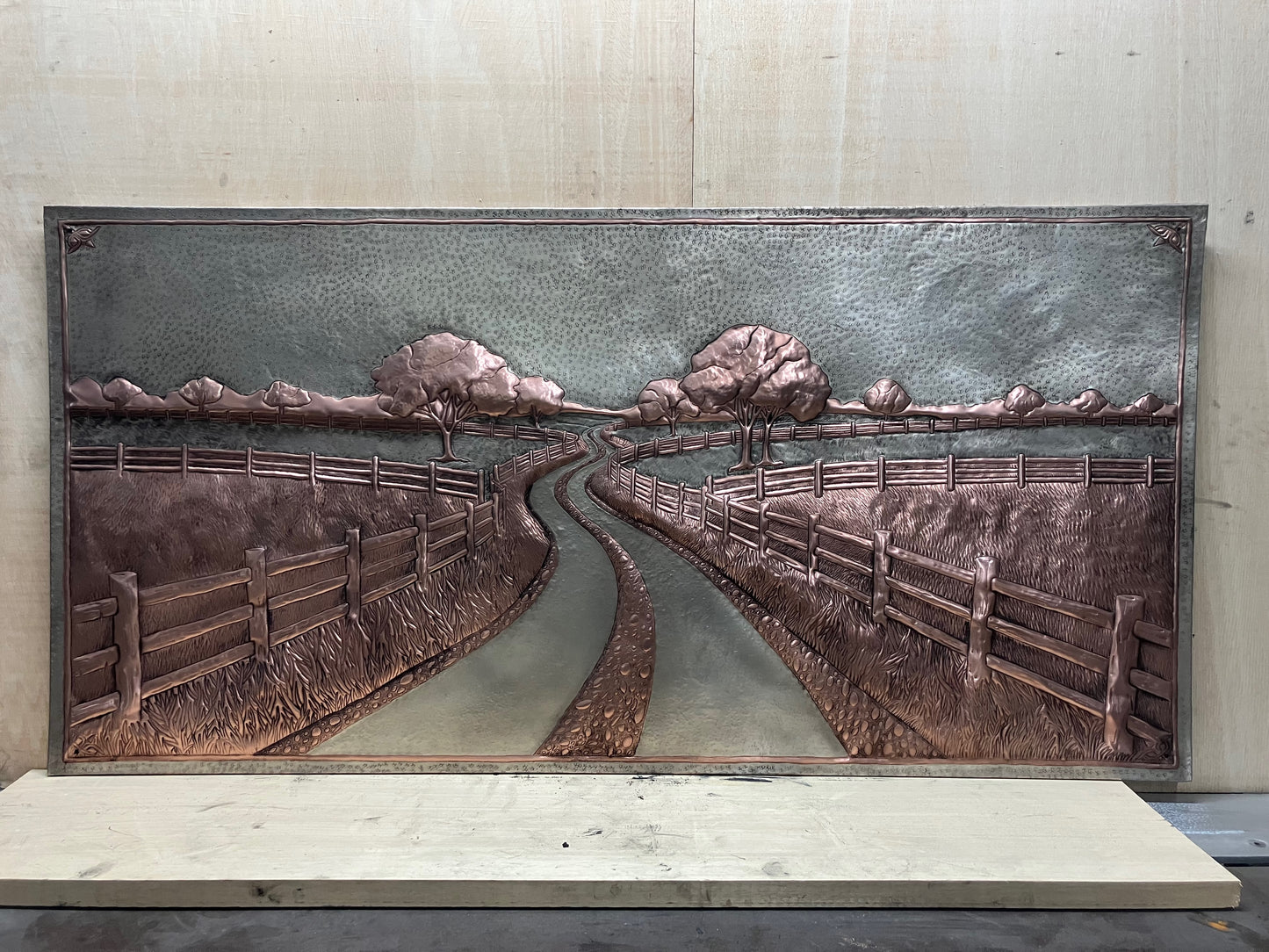 Country Road with Fence Copper Panel