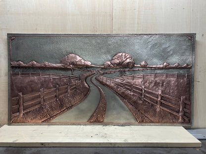 Country Road with Fence Copper Panel