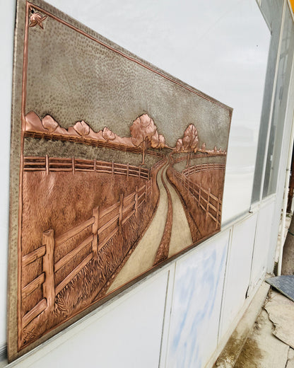 Country Road with Fence Copper Panel