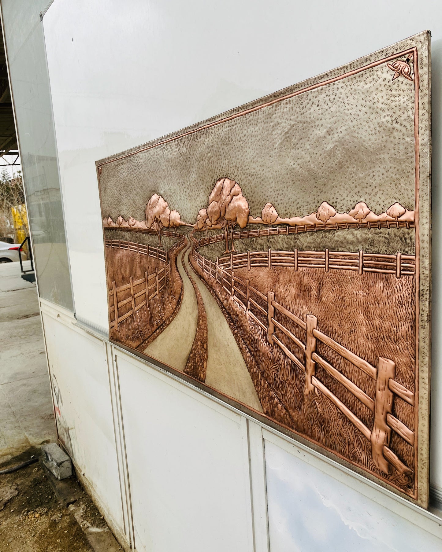 Country Road with Fence Copper Panel