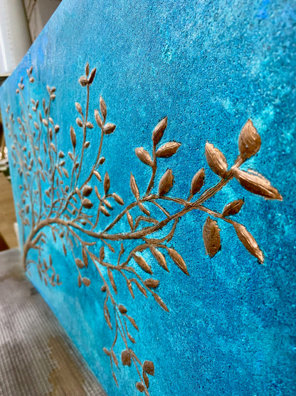 Blue Copper Tree Branches Backsplash - Natuross