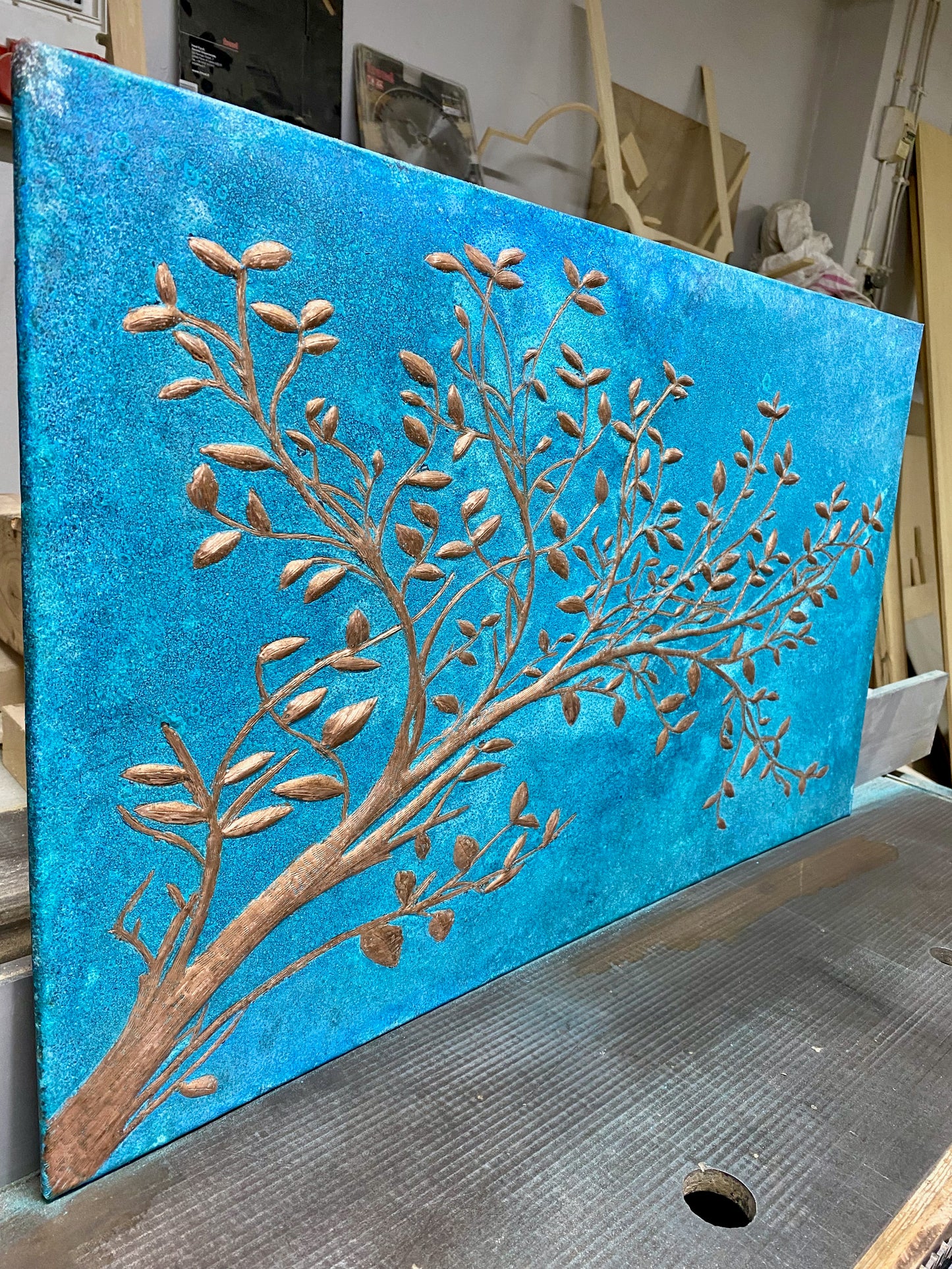 Blue Copper Tree Branches Backsplash - Natuross