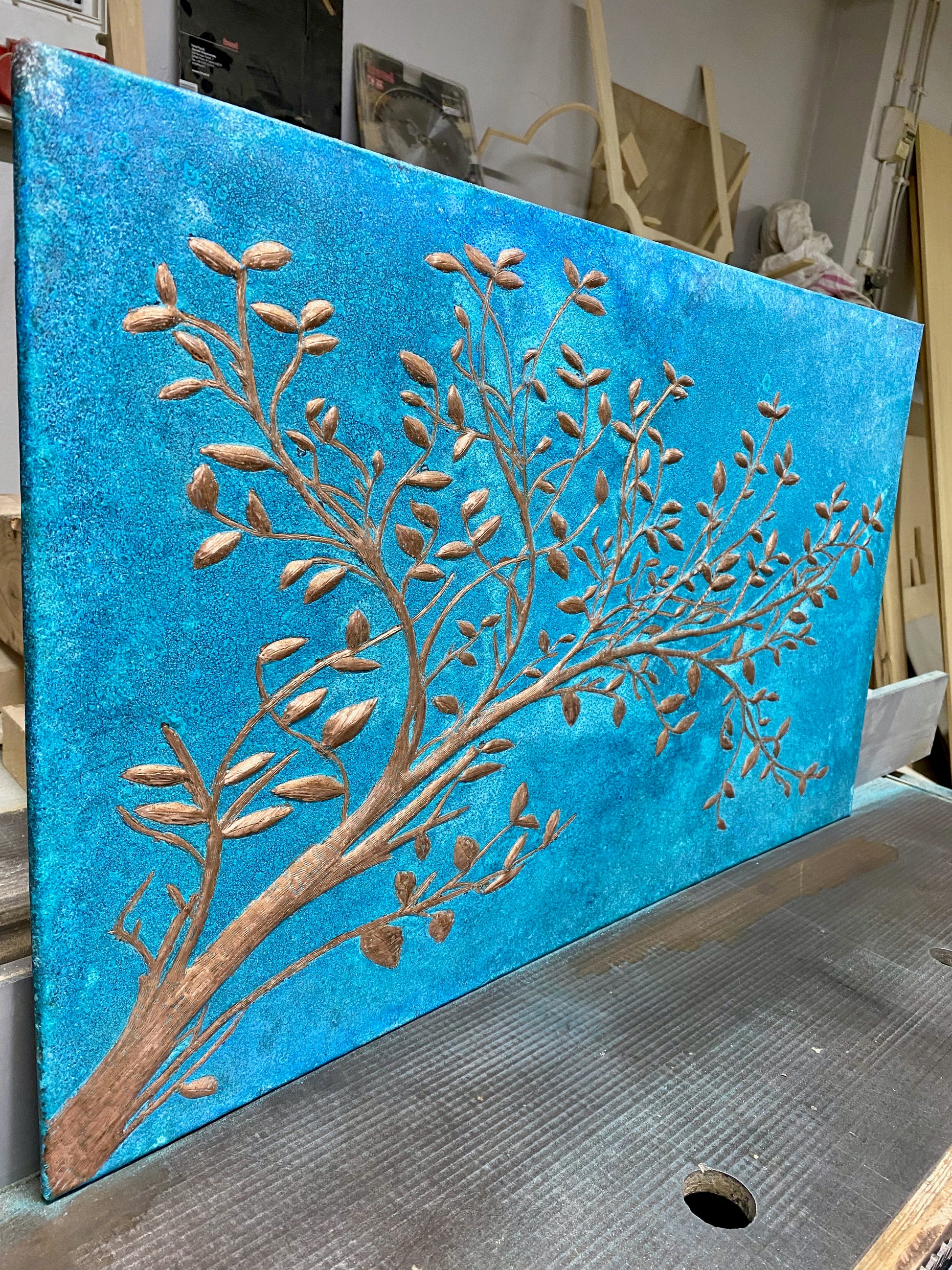 Blue Copper Tree Branches Backsplash - Natuross