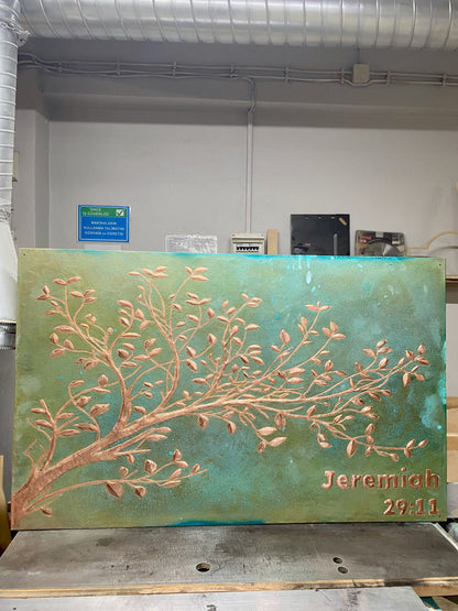 Green Verdigris Copper Tree Branches Backsplash