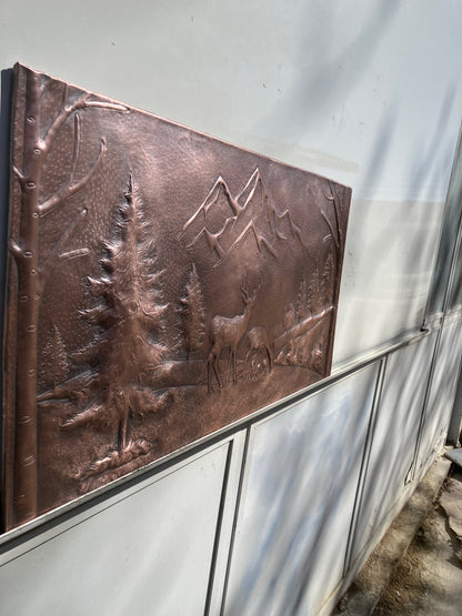 Mountain Pines & Deer Copper Backsplash — Brown Copper