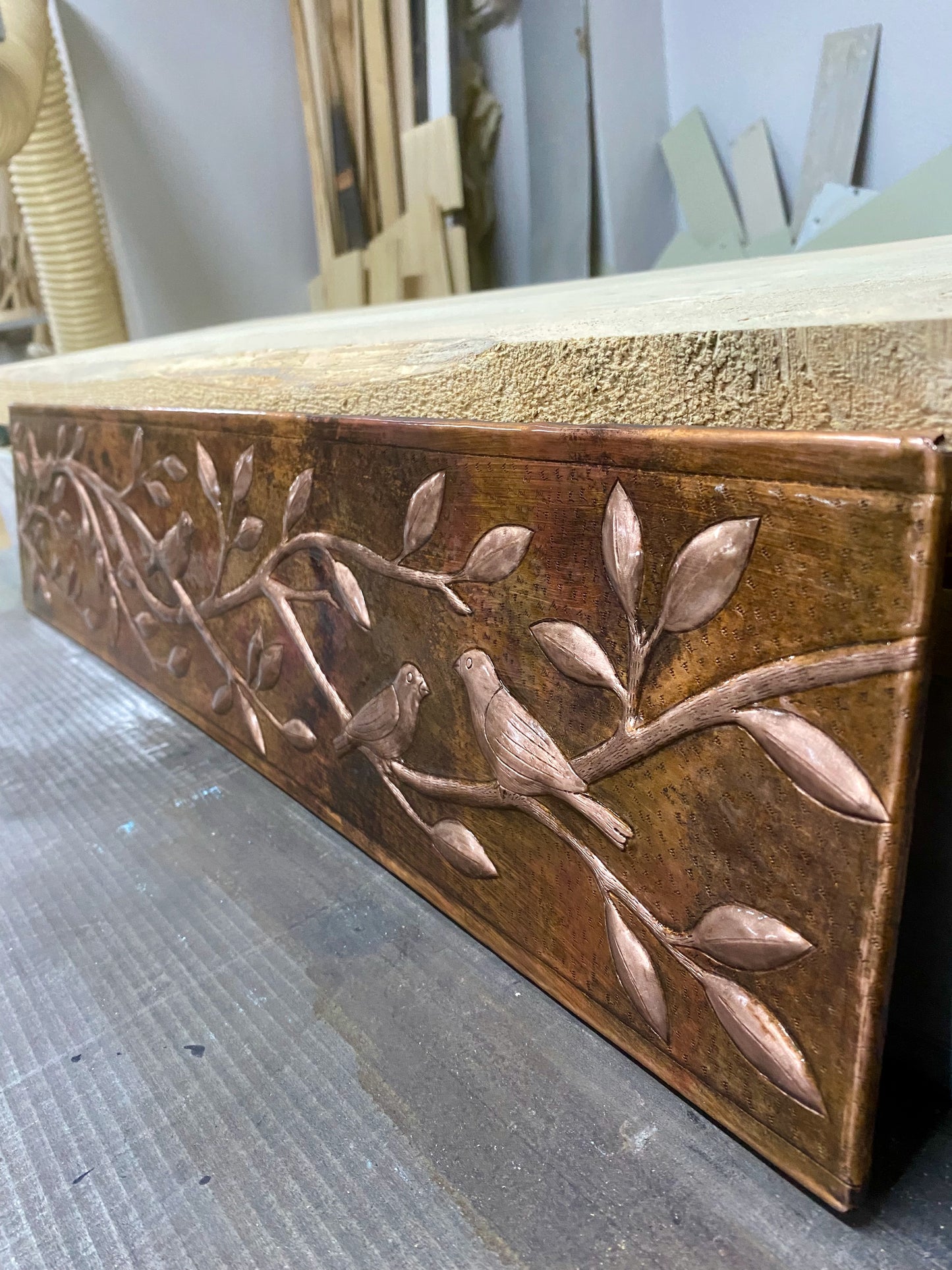 Birds on Tree Branches Fire Copper Backsplash