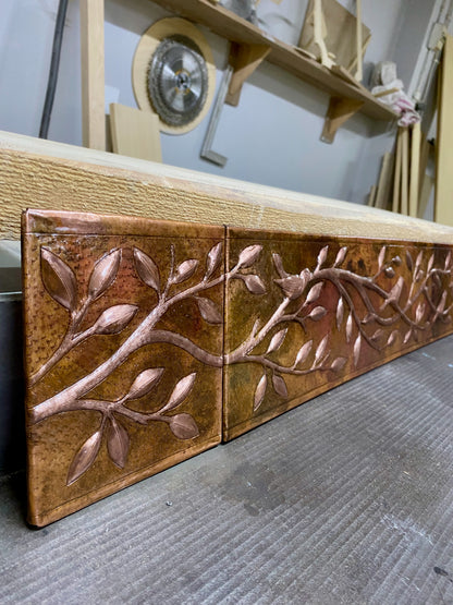 Birds on Tree Branches Fire Copper Backsplash