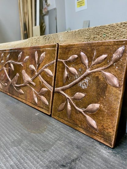 Birds on Tree Branches Fire Copper Backsplash