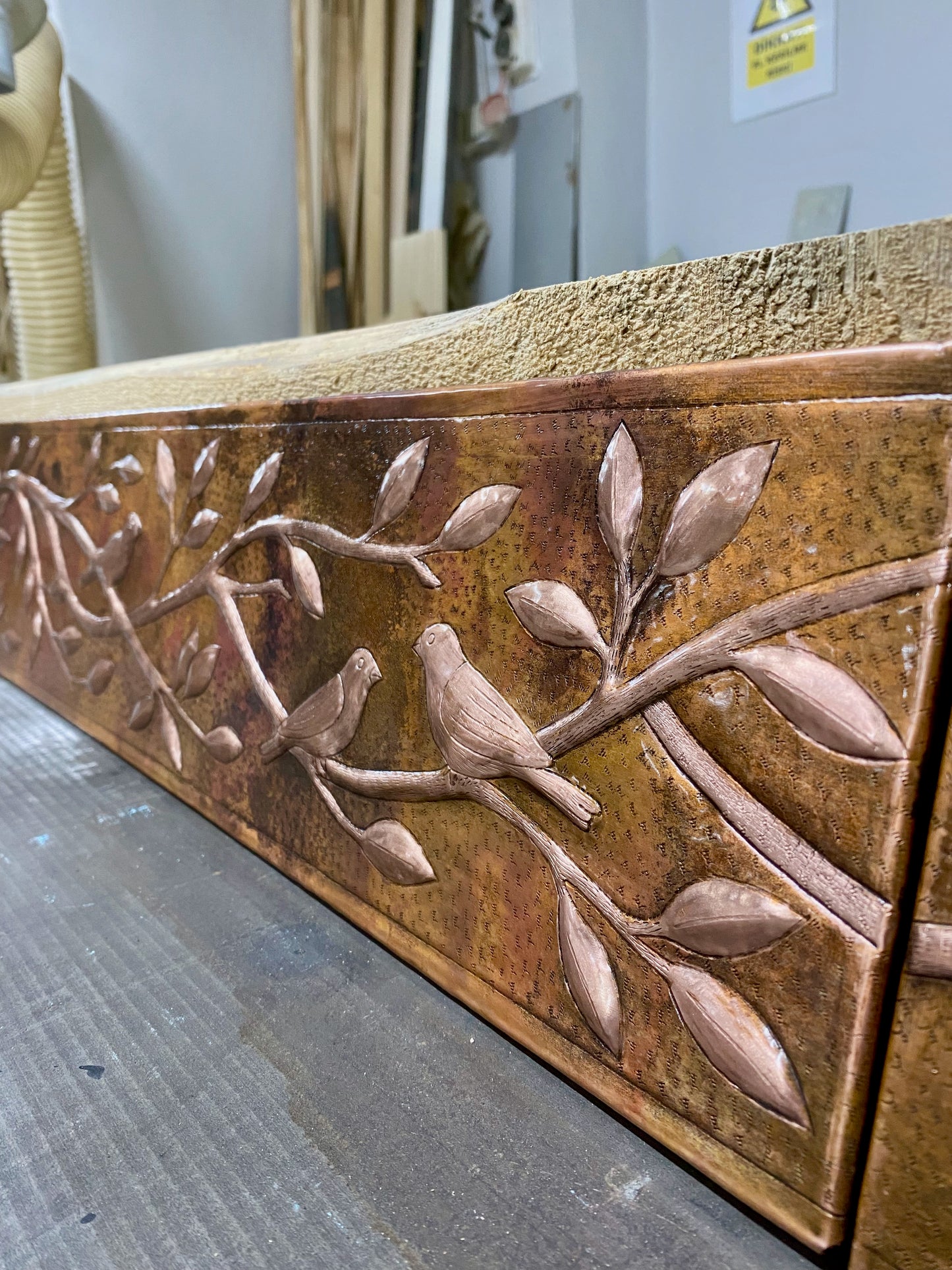 Birds on Tree Branches Fire Copper Backsplash