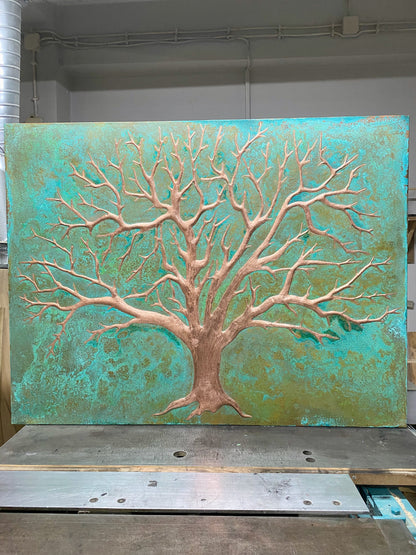 Tree of Life Copper Backsplash in Green Patina