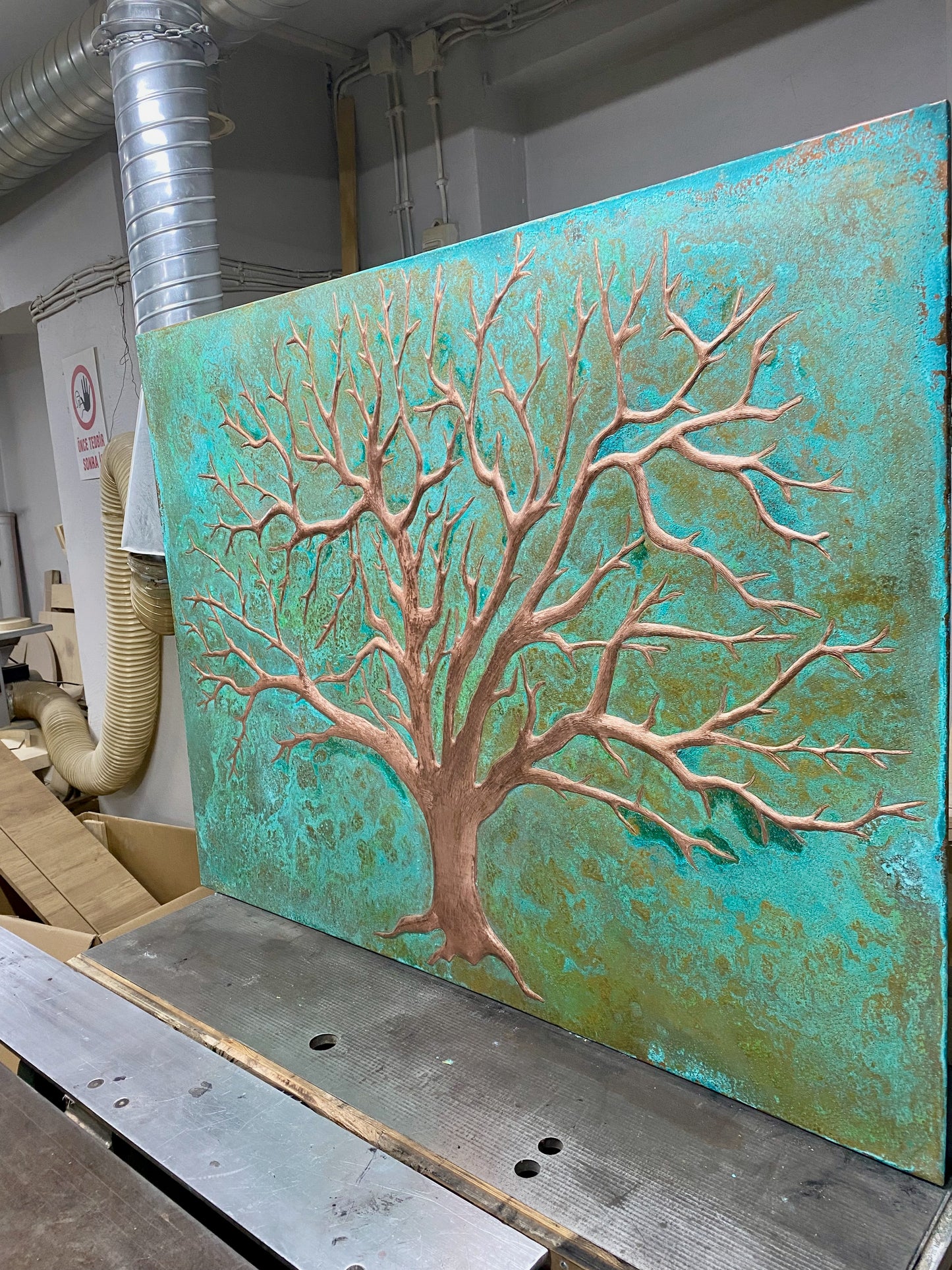 Tree of Life Copper Backsplash in Green Patina