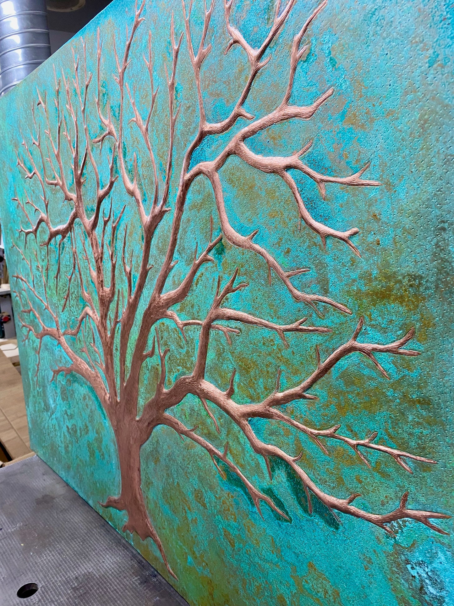 Tree of Life Copper Backsplash in Green Patina
