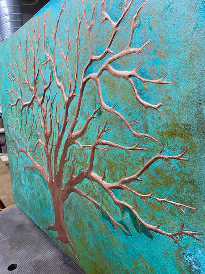 Tree of Life Copper Backsplash in Green Patina