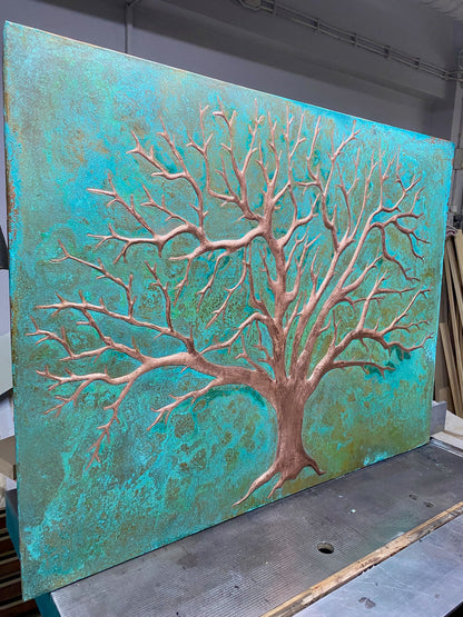 Tree of Life Copper Backsplash in Green Patina