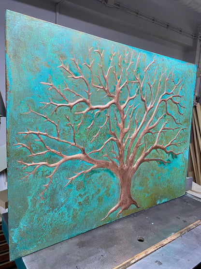 Tree of Life Copper Backsplash in Green Patina