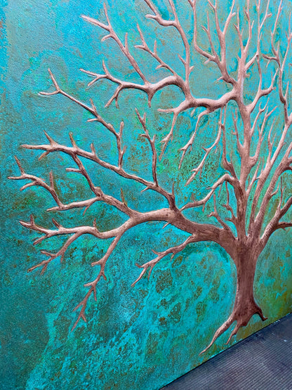 Tree of Life Copper Backsplash in Green Patina