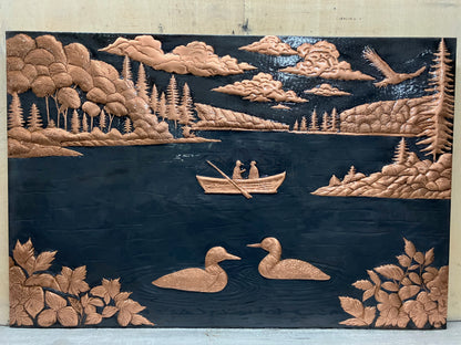 Lake Fishing Scene Copper Kitchen Backsplash