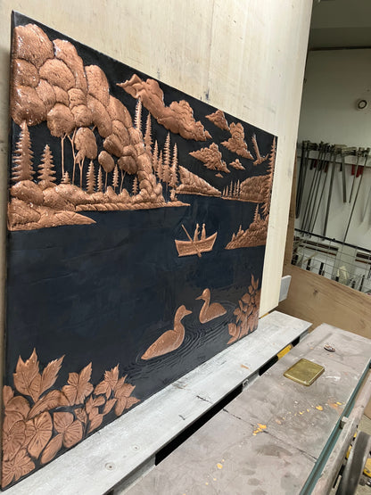 Lake Fishing Scene Copper Kitchen Backsplash