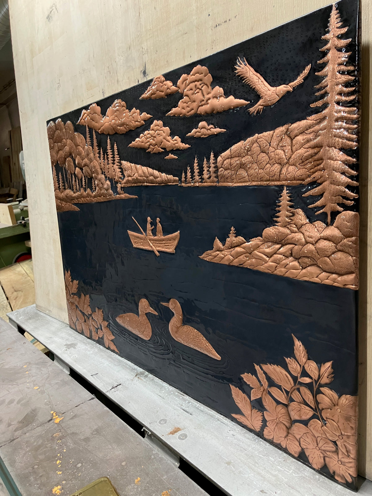 Lake Fishing Scene Copper Kitchen Backsplash