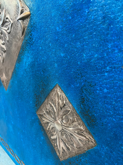 Fleur-de-Lis Copper Kitchen Backsplash - Blue Patina -