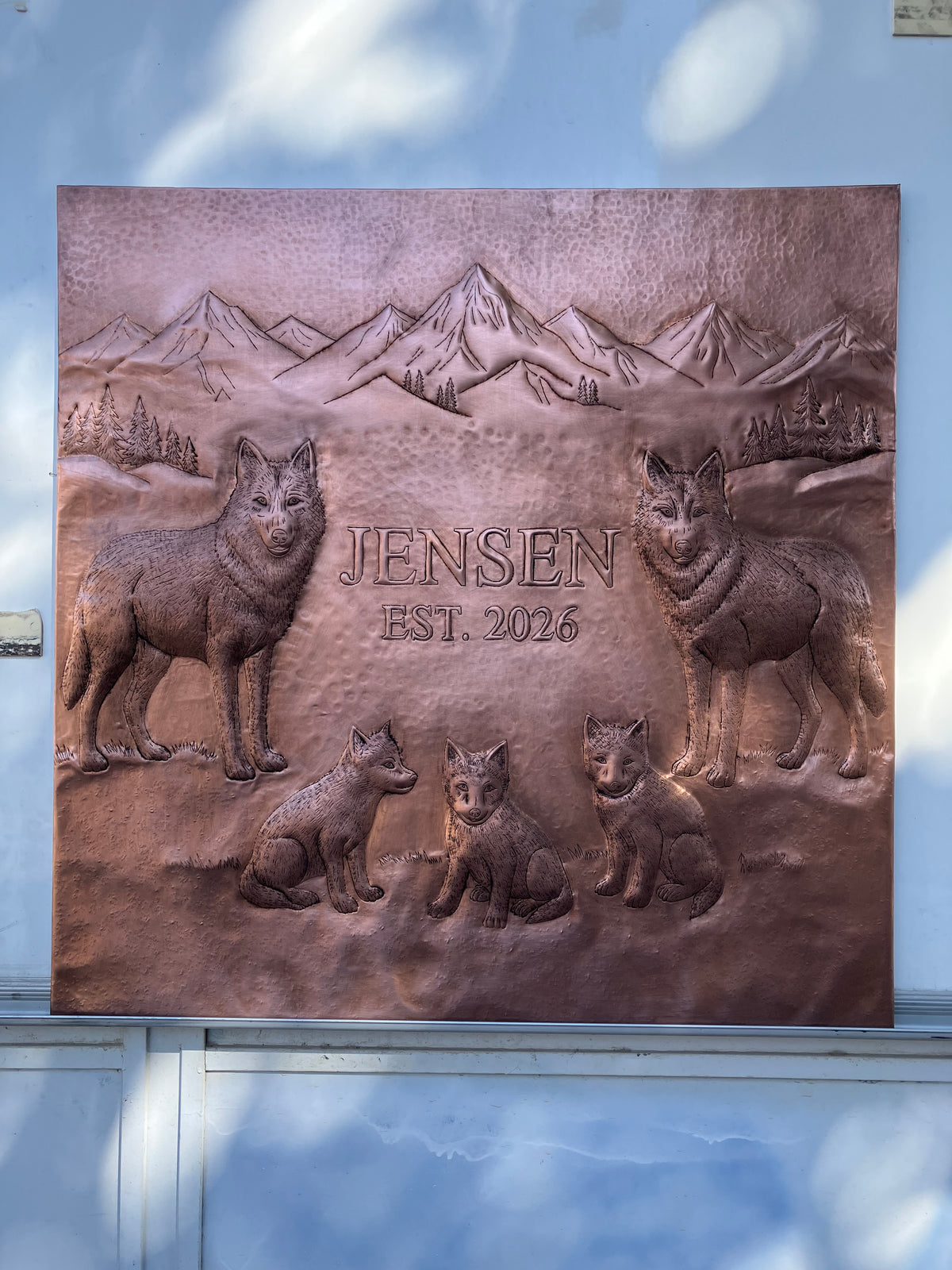 Wolf Family Name Copper Stove Backsplash
