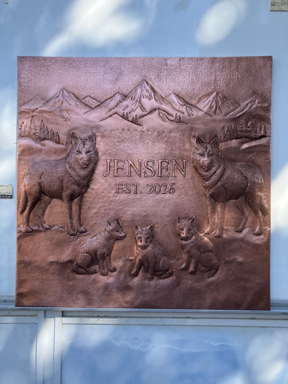 Wolf Family Name Copper Stove Backsplash