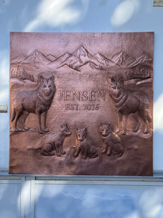 Wolf Family Name Copper Stove Backsplash